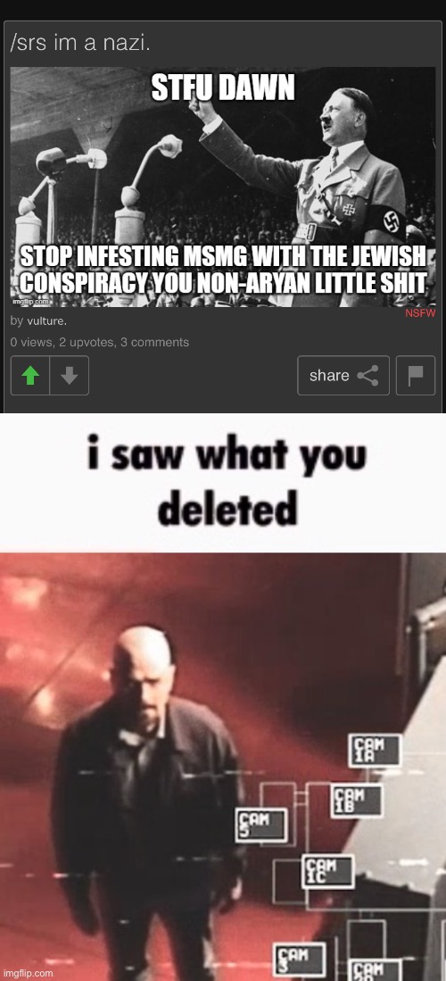 I saw what you deleted, Vulture. | image tagged in i saw what you deleted | made w/ Imgflip meme maker