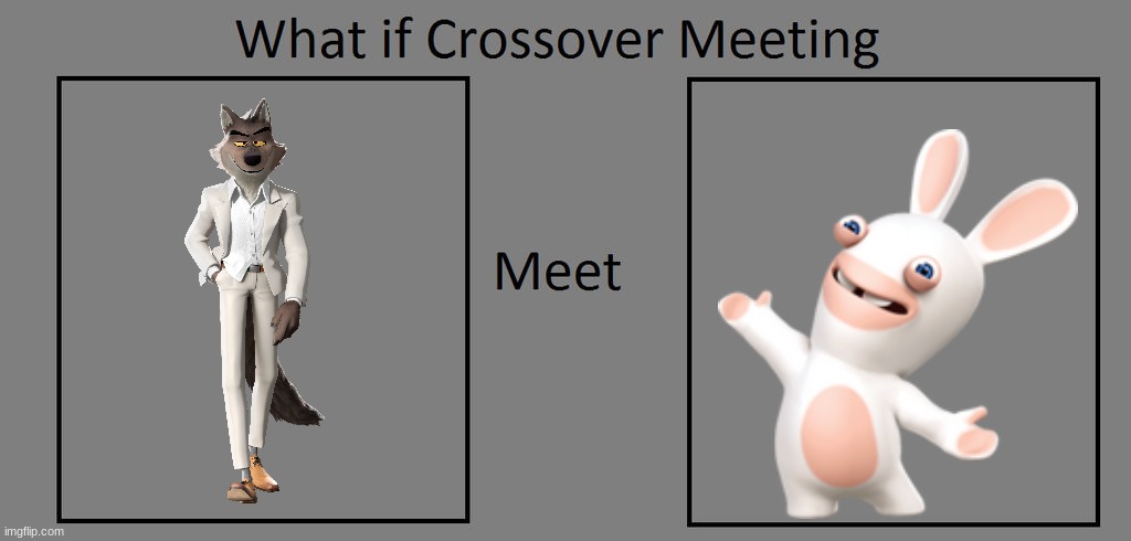 if mr wolf met the rabbids | image tagged in what if crossover meet this character | made w/ Imgflip meme maker