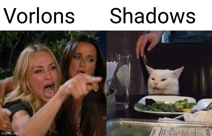 Vorlon yelling at shadow | Vorlons; Shadows | image tagged in memes,woman yelling at cat,babylon 5,tv show | made w/ Imgflip meme maker