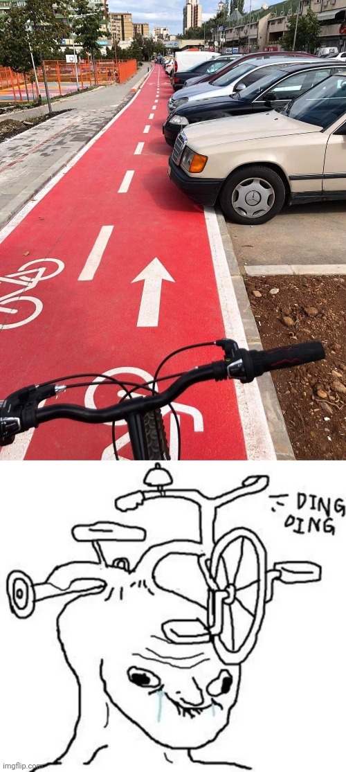 Bike road area | image tagged in ding ding,bike,road,you had one job,memes,car | made w/ Imgflip meme maker