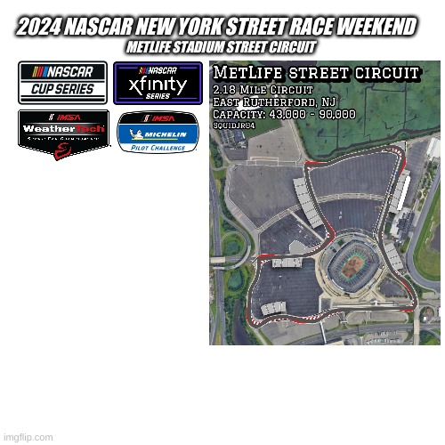 nascar new york street race concept. | 2024 NASCAR NEW YORK STREET RACE WEEKEND; METLIFE STADIUM STREET CIRCUIT | image tagged in nascar,imsa,racing,motorsport | made w/ Imgflip meme maker