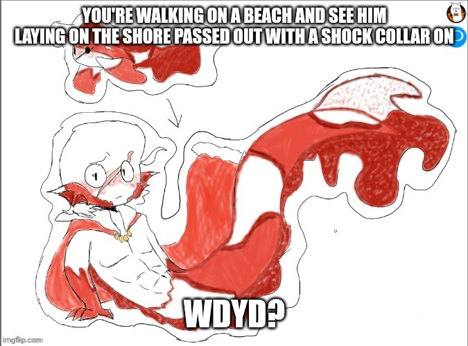 Rules in tags | YOU'RE WALKING ON A BEACH AND SEE HIM LAYING ON THE SHORE PASSED OUT WITH A SHOCK COLLAR ON; WDYD? | image tagged in romance is alr,no erp,no killing him,no ignoring him,no joke or bambi ocs | made w/ Imgflip meme maker