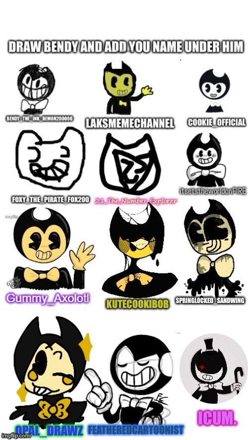 Decided to draw him in the Gospel of Dismay format :) | ICUM. | image tagged in batim,gospel of dismay,dagames,bendy and the ink machine,repost,drawings | made w/ Imgflip meme maker