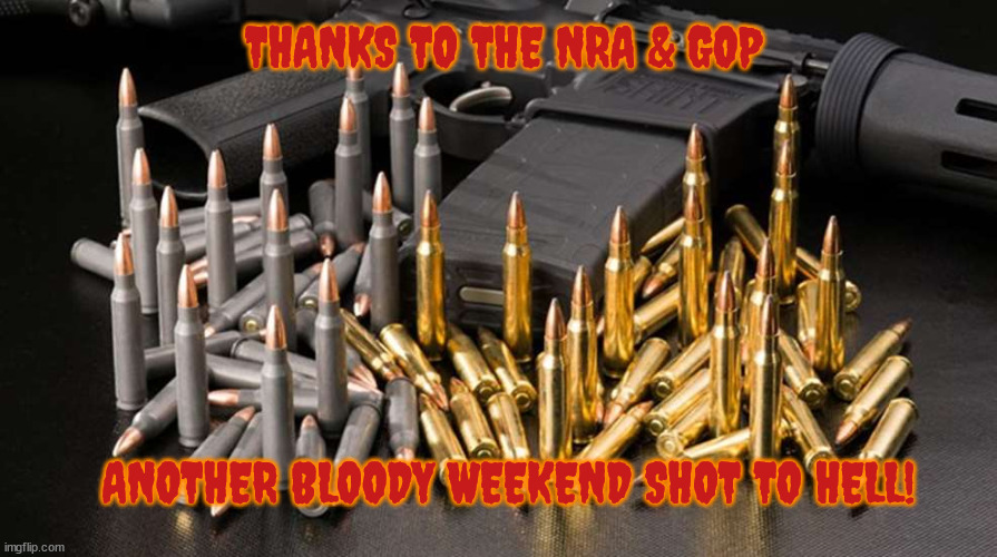 Another weekend shot to hell | THANKS TO THE NRA & GOP; ANOTHER BLOODY WEEKEND SHOT TO HELL! | image tagged in 2nd amendment,nra,gop,ar-15,murder,death | made w/ Imgflip meme maker