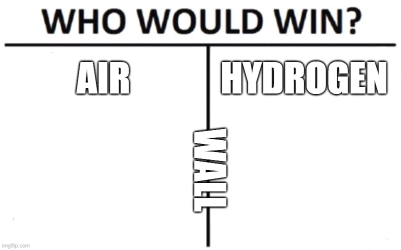 Who Would Win? Meme | AIR; HYDROGEN; WALL | image tagged in memes,who would win | made w/ Imgflip meme maker