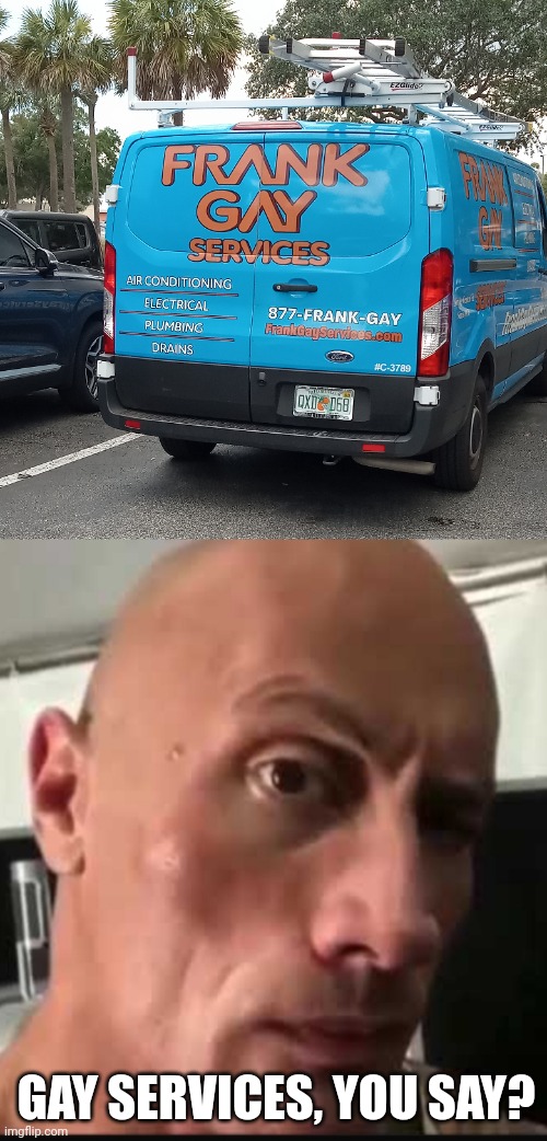 E | GAY SERVICES, YOU SAY? | image tagged in dwayne johnson eyebrow raise | made w/ Imgflip meme maker