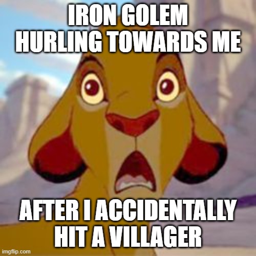 Oh crap | IRON GOLEM HURLING TOWARDS ME; AFTER I ACCIDENTALLY HIT A VILLAGER | image tagged in oh crap | made w/ Imgflip meme maker