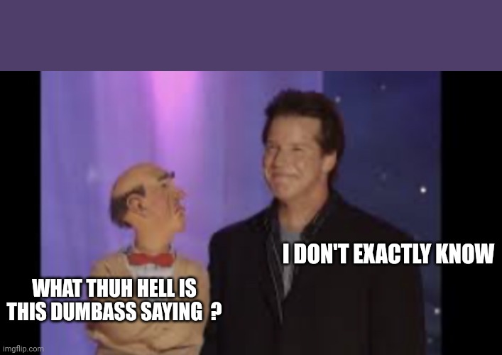 Walter and Jeff Dunham | WHAT THUH HELL IS THIS DUMBASS SAYING  ? I DON'T EXACTLY KNOW | image tagged in walter and jeff dunham | made w/ Imgflip meme maker