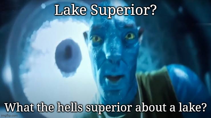 Avatar blue Guy | Lake Superior? What the hells superior about a lake? | image tagged in avatar blue guy | made w/ Imgflip meme maker