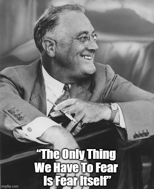 Franklin Delano Roosevelt's Wisdom: Needed Now More Than Ever | “The Only Thing 
We Have To Fear 
Is Fear Itself” | image tagged in fdr,franklin delano roosevelt,roosevelt,fear,the only thing we have to fear | made w/ Imgflip meme maker