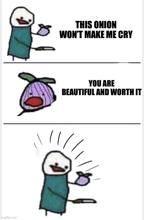 Have a good day! | THIS ONION WON’T MAKE ME CRY; YOU ARE BEAUTIFUL AND WORTH IT | image tagged in this onion won t make me cry but it actually doesn t | made w/ Imgflip meme maker