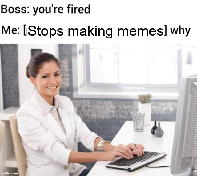 Stops making memes | image tagged in you're fired | made w/ Imgflip meme maker