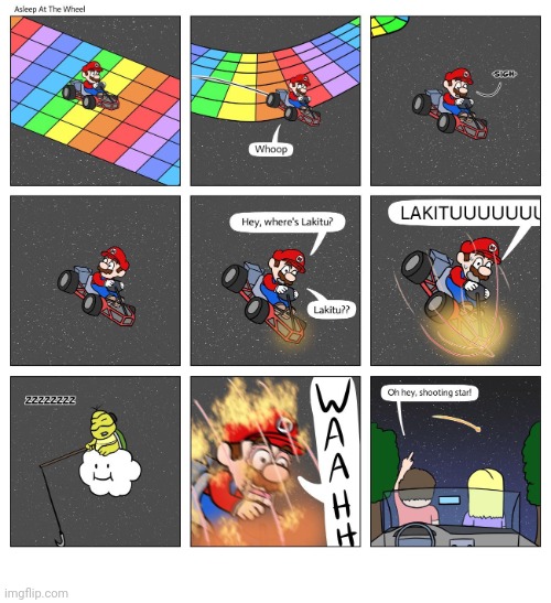 Yikes, Mario | image tagged in rainbow,shooting star,super mario,comics,comics/cartoons,comic | made w/ Imgflip meme maker