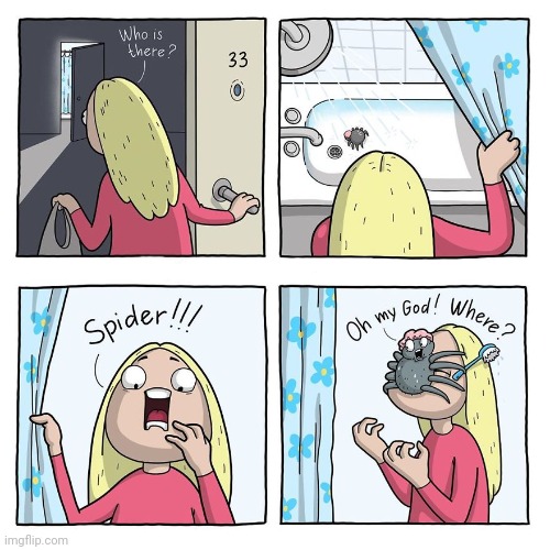 Spider | image tagged in comics,comics/cartoons,spiders,spider,shower,showers | made w/ Imgflip meme maker