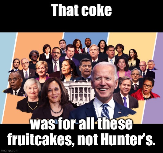 Biden's cabinet | That coke was for all these fruitcakes, not Hunter’s. | image tagged in biden's cabinet | made w/ Imgflip meme maker