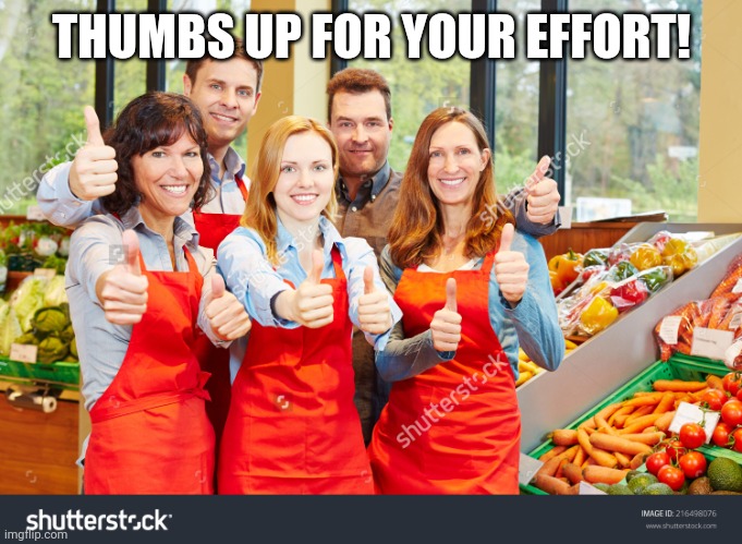THUMBS UP FOR EFFORT | THUMBS UP FOR YOUR EFFORT! | image tagged in thumbs up for effort | made w/ Imgflip meme maker