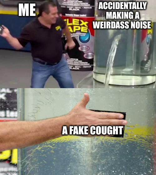 Flex Tape | ME; ACCIDENTALLY MAKING A WEIRDASS NOISE; A FAKE COUGHT | image tagged in flex tape | made w/ Imgflip meme maker