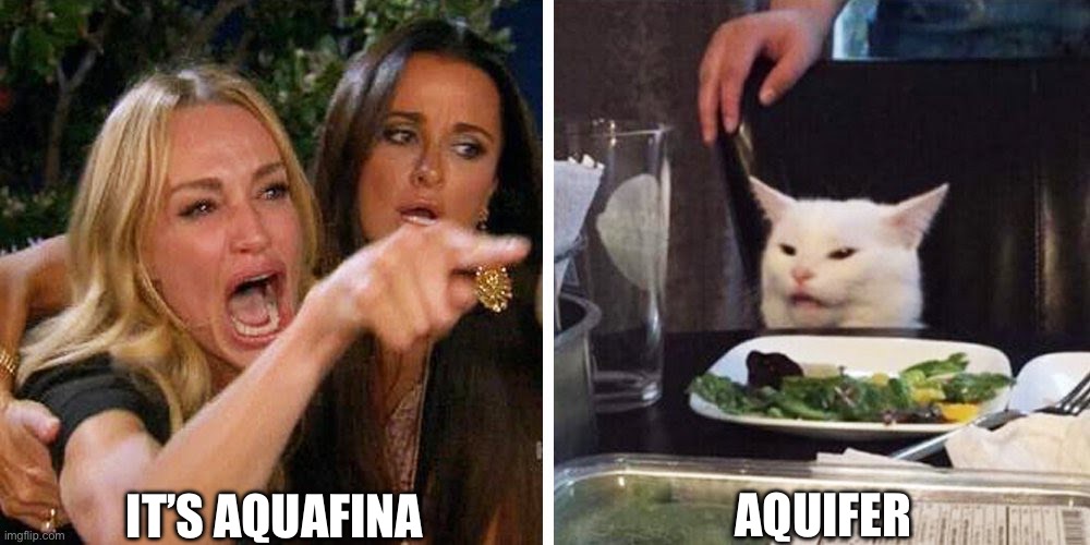 Smudge the cat | IT’S AQUAFINA; AQUIFER | image tagged in smudge the cat | made w/ Imgflip meme maker