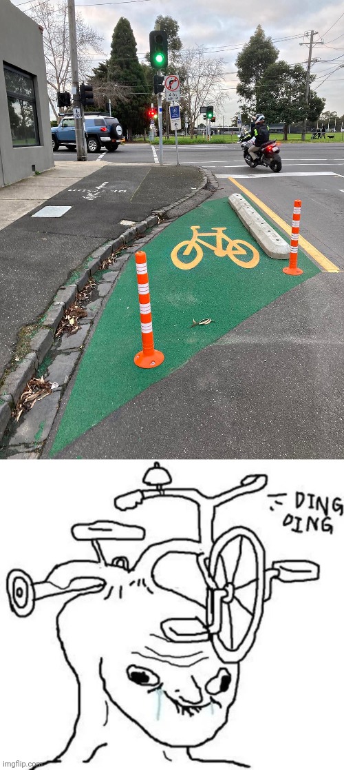 Terrible bike lane | image tagged in ding ding,bike,lane,road,you had one job,memes | made w/ Imgflip meme maker