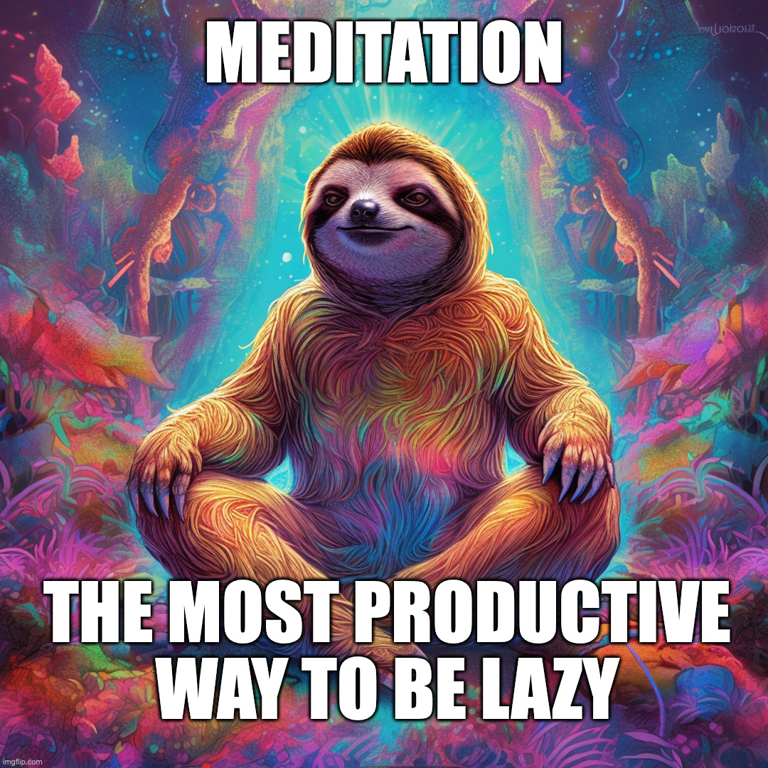 Meditation is productive lazyness | MEDITATION; THE MOST PRODUCTIVE WAY TO BE LAZY | image tagged in meditation,sloth,funny memes | made w/ Imgflip meme maker