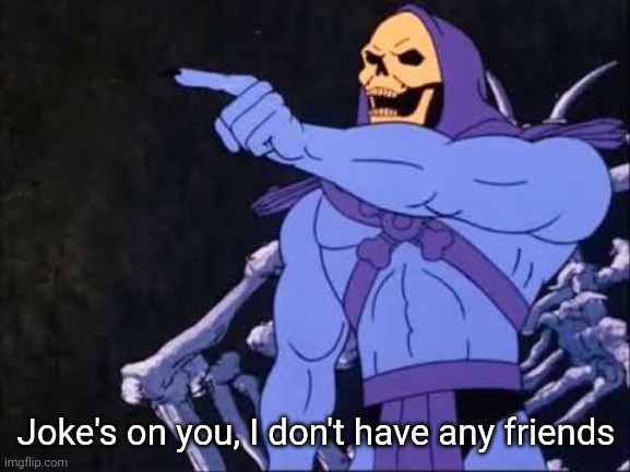 Skeletor | Joke's on you, I don't have any friends | image tagged in skeletor | made w/ Imgflip meme maker