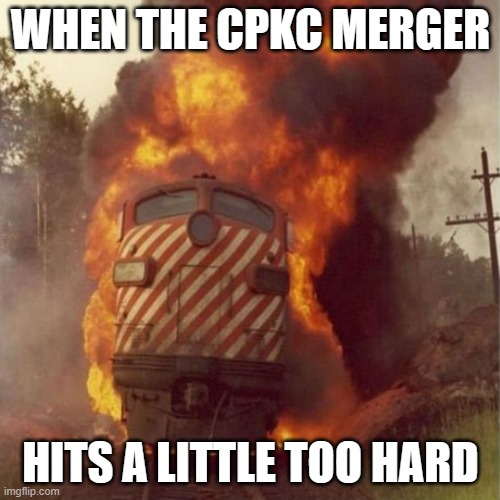 Either that, or CP Rail had Taco Bell. | WHEN THE CPKC MERGER; HITS A LITTLE TOO HARD | image tagged in train wreck,cpkc,railfan,railroad | made w/ Imgflip meme maker
