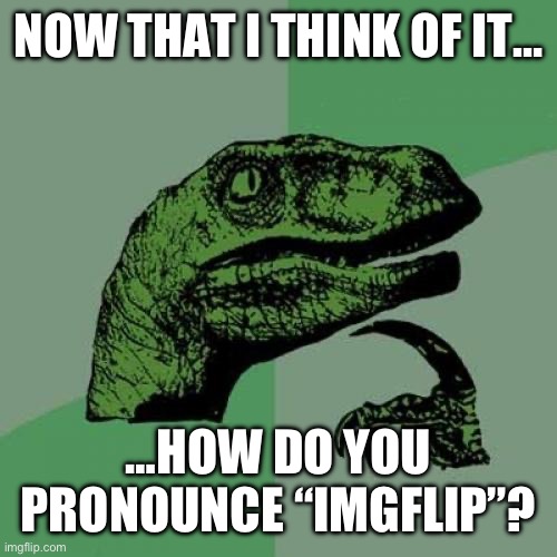 Ye, how? | NOW THAT I THINK OF IT…; …HOW DO YOU PRONOUNCE “IMGFLIP”? | image tagged in memes,philosoraptor | made w/ Imgflip meme maker