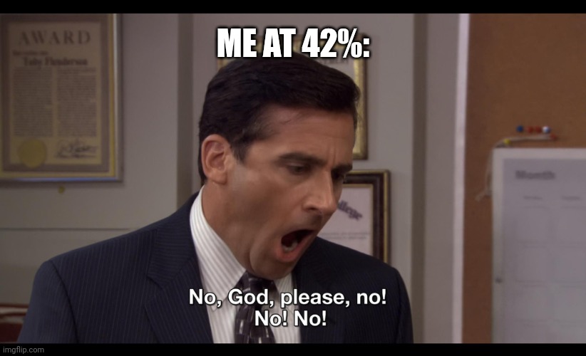 ME AT 42%: | image tagged in no god please no | made w/ Imgflip meme maker