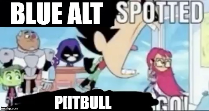 ____ spotted ____ go! | BLUE ALT P[ITBULL | image tagged in ____ spotted ____ go | made w/ Imgflip meme maker