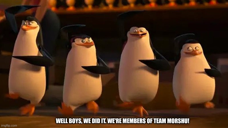 Well boys we did it | WELL BOYS, WE DID IT. WE'RE MEMBERS OF TEAM MORSHU! | image tagged in well boys we did it | made w/ Imgflip meme maker
