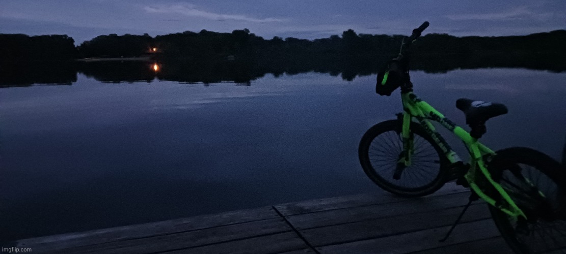WE TOOK OUR BIKES CAMPING. WENT ON A NIGHT TIME BIKE RIDE TO THE LAKE. | image tagged in camping,vacation,lake,biking | made w/ Imgflip meme maker
