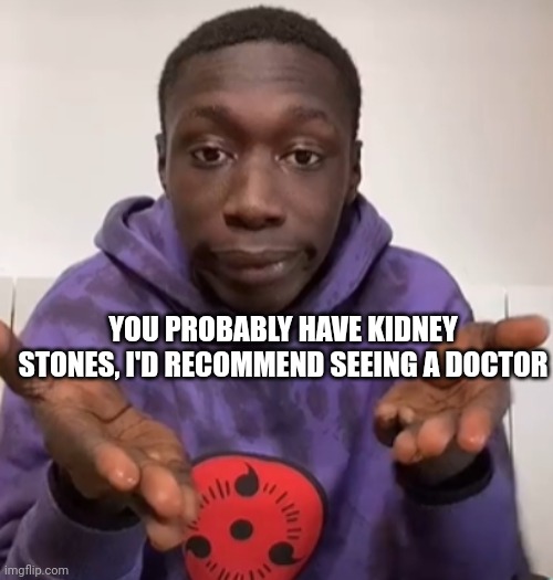 Khaby Lame Obvious | YOU PROBABLY HAVE KIDNEY STONES, I'D RECOMMEND SEEING A DOCTOR | image tagged in khaby lame obvious | made w/ Imgflip meme maker