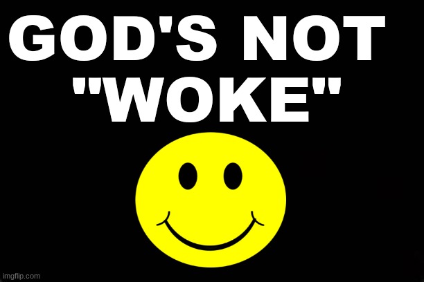 GOD'S NOT "WOKE" | GOD'S NOT 
"WOKE" | image tagged in happy face,god | made w/ Imgflip meme maker