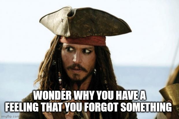 Jack Sparrow Pirate | WONDER WHY YOU HAVE A FEELING THAT YOU FORGOT SOMETHING | image tagged in jack sparrow pirate | made w/ Imgflip meme maker