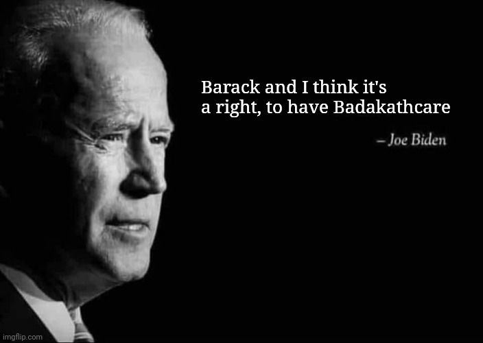 Joe Biden Quote | Barack and I think it's a right, to have Badakathcare | image tagged in joe biden quote | made w/ Imgflip meme maker