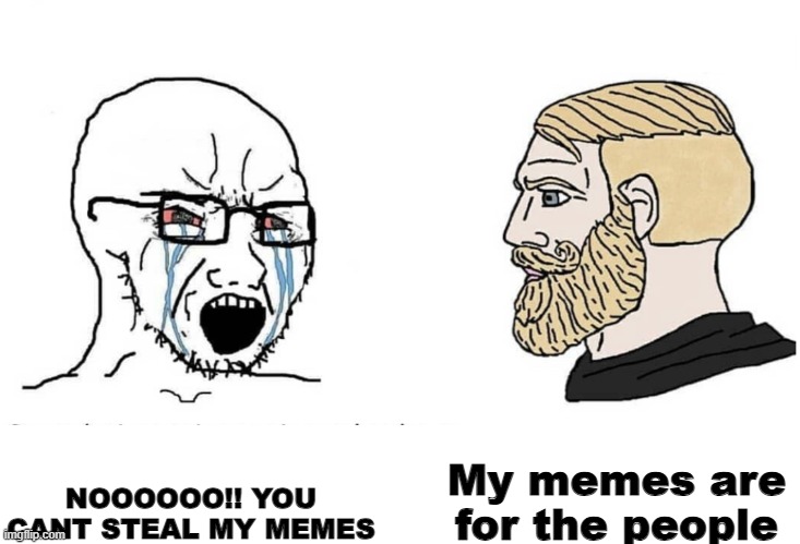 Meme | My memes are for the people; NOOOOOO!! YOU CANT STEAL MY MEMES | image tagged in soyboy vs yes chad,memes,funny | made w/ Imgflip meme maker