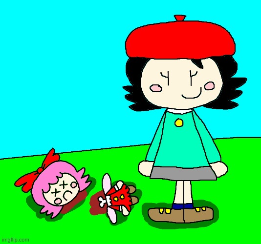 Adeleine murdered Ribbon again because it's so awesome | image tagged in kirby,gore,blood,funny,cute,parody | made w/ Imgflip meme maker
