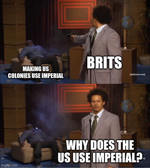 Who Killed Hannibal Meme | BRITS; MAKING US COLONIES USE IMPERIAL; WHY DOES THE US USE IMPERIAL? | image tagged in memes,who killed hannibal | made w/ Imgflip meme maker