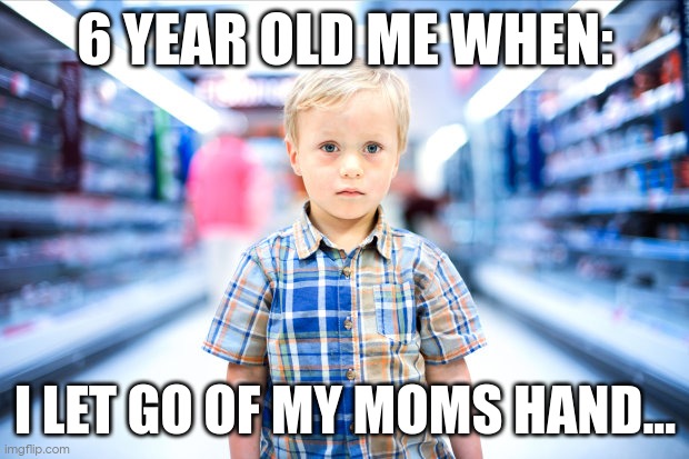 lost kid | 6 YEAR OLD ME WHEN:; I LET GO OF MY MOMS HAND... | image tagged in lost in store kid | made w/ Imgflip meme maker
