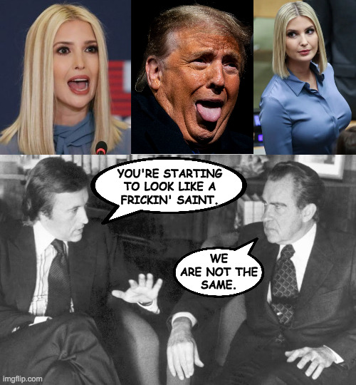 Trump's just lucky that Nixon's dead, or he'd have some real competition. | YOU'RE STARTING
TO LOOK LIKE A
FRICKIN' SAINT. WE
ARE NOT THE
SAME. | image tagged in memes,nixon | made w/ Imgflip meme maker