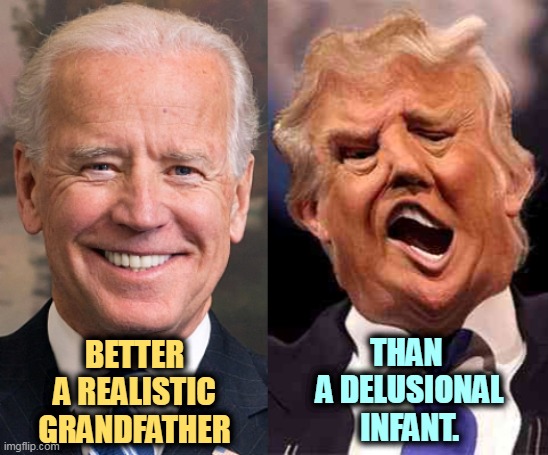 Don't you ever get tired of Trump's Psychotic Episode of the Day? He's talking crazier all the time. | THAN 
A DELUSIONAL INFANT. BETTER A REALISTIC GRANDFATHER | image tagged in biden solid stable trump acid drugs,biden,stable,trump,berserk | made w/ Imgflip meme maker