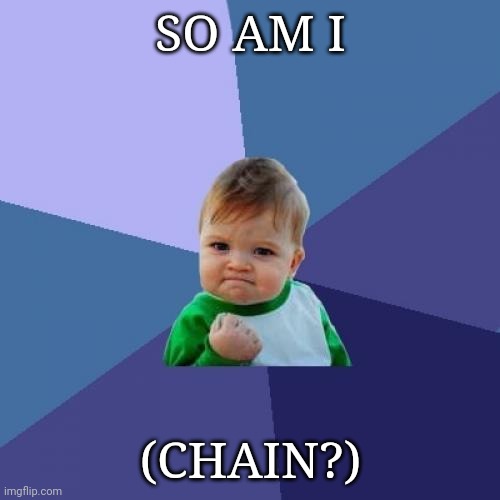 Success Kid Meme | SO AM I (CHAIN?) | image tagged in memes,success kid | made w/ Imgflip meme maker