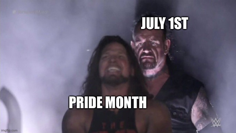 It’s over thank you Jesus | JULY 1ST; PRIDE MONTH | image tagged in guy behind another guy | made w/ Imgflip meme maker