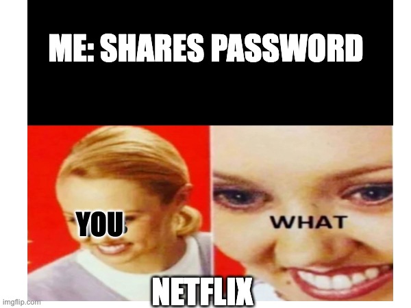ME: SHARES PASSWORD; YOU; NETFLIX | image tagged in netflix | made w/ Imgflip meme maker