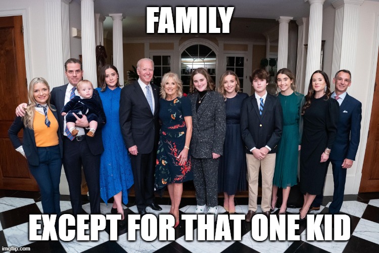 Family | FAMILY; EXCEPT FOR THAT ONE KID | image tagged in family,grandpa,grandchildren,joe biden,president,hunter biden | made w/ Imgflip meme maker