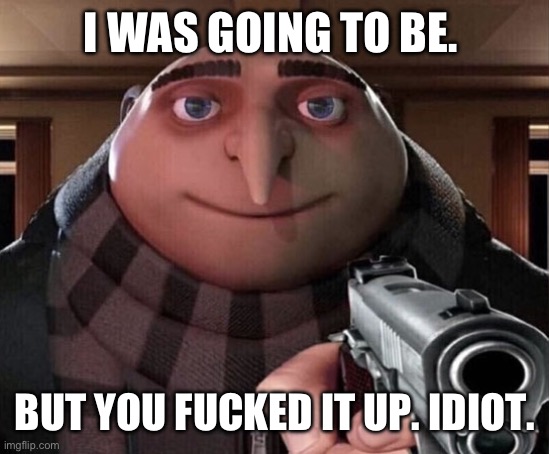 Gru Gun | I WAS GOING TO BE. BUT YOU FUCKED IT UP. IDIOT. | image tagged in gru gun | made w/ Imgflip meme maker