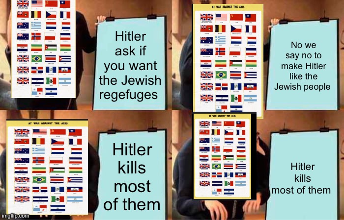 Why | Hitler ask if you want the Jewish regefuges; No we say no to make Hitler like the Jewish people; Hitler kills most of them; Hitler kills most of them | image tagged in memes,gru's plan | made w/ Imgflip meme maker