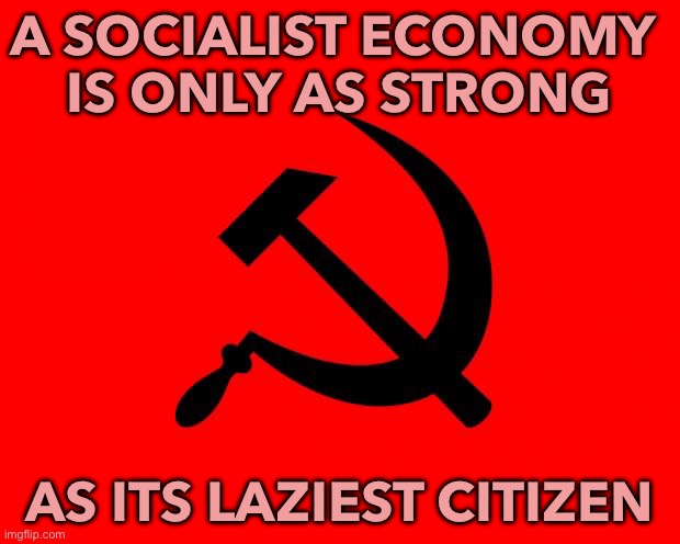 Socialist Economy | A SOCIALIST ECONOMY 
IS ONLY AS STRONG; AS ITS LAZIEST CITIZEN | image tagged in socialist | made w/ Imgflip meme maker