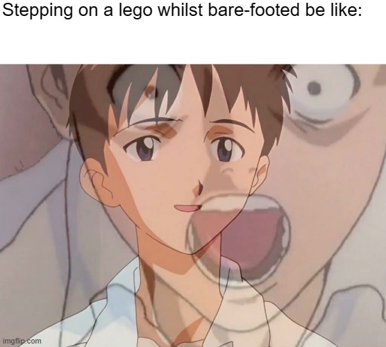 Shinji | Stepping on a lego whilst bare-footed be like: | image tagged in shinji | made w/ Imgflip meme maker