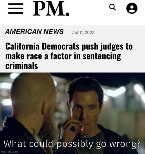 They're pretty much letting everyone out of jail anyways. | What could possibly go wrong? | image tagged in matthew mcconaughey smoking | made w/ Imgflip meme maker